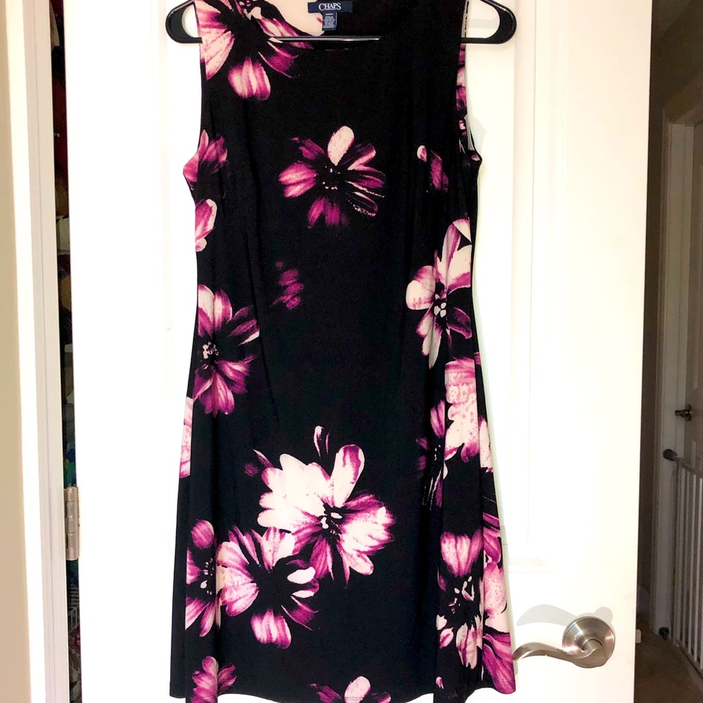 Black with Pink Flowers Chaps Midi Dress